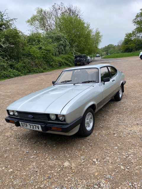 Silver Ford Capri 3.0 S from the front