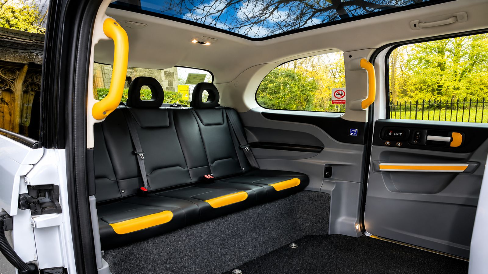 Interior rear seats of the white Fairway wedding taxi